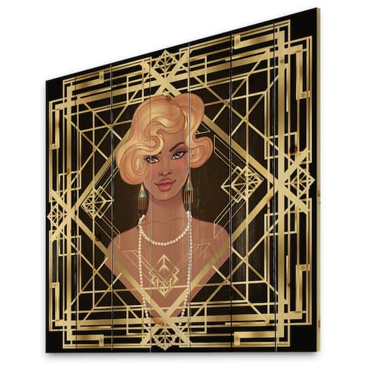 Designart - Retro Women In Golden Art Deco Geometrics III